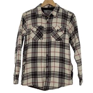 Overdrive brown, tan & red fleece lined flannel shirt boy's size large